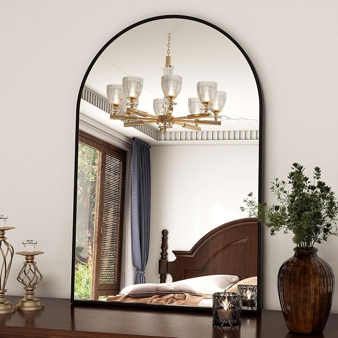 XRAMFY 20"x30" Black Arched Bathroom Mirror - Wall Mirror for Bathroom, Metal Frame Vanity Mirror, Dresser Mirror, Arch Decorative Mirrors for Living Room, Bedroom, Entryway, Mantle
