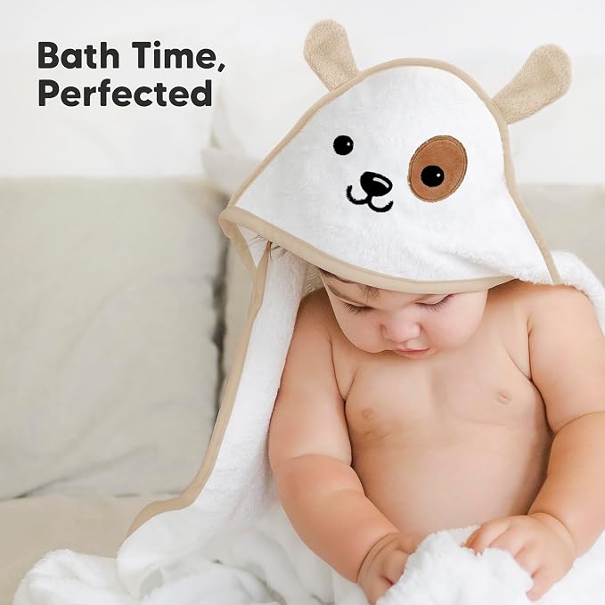 KeaBabies Hooded Baby Towel for Newborn, Baby Bath Towels (Dog, 30x30) | Viscose Derived from Bamboo, Large Baby Towels with Hood, Boys, Girls, Toddler, Soft Absorbent Baby Bath Essentials