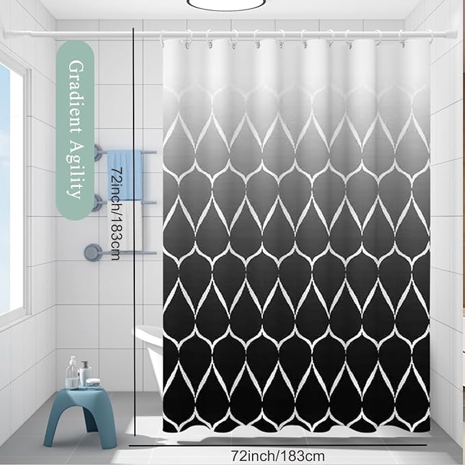 TIKABC Shower Curtain Liner, 4G PEVA Shower Liner, Plastic Waterproof Shower Curtains, 72x72 inch with Grommet Holes 3 Magnetic Weights