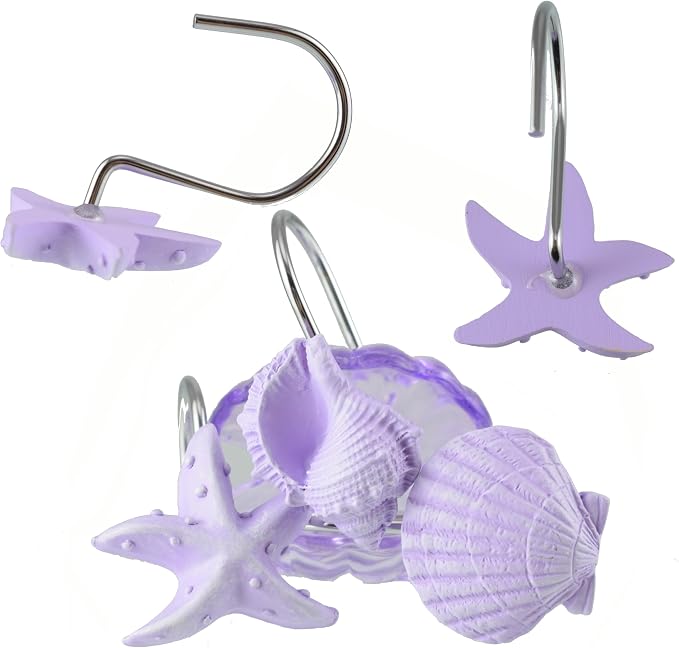 Seashell Shower Curtain Hooks 12pcs Beach Shower Curtain Rings Bath Shower Hooks Rust Proof Curtain Hangers Coastal Bathroom Accessories Decor