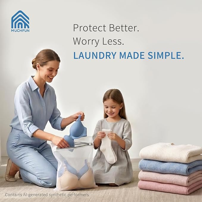 Muchfun 4Pcs Durable Fine Mesh Laundry Bags for Delicates | (1Large, 2Medium, 1Small)