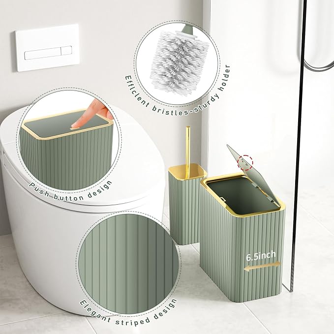 Bathroom Set - Bathroom Sets with Shower Curtain and Rugs, Sage Green Bathroom Set, 27PC Bathroom Accessories Set, Mini Trash Can, Toilet Brush, Trash Can & Soap Dispenser