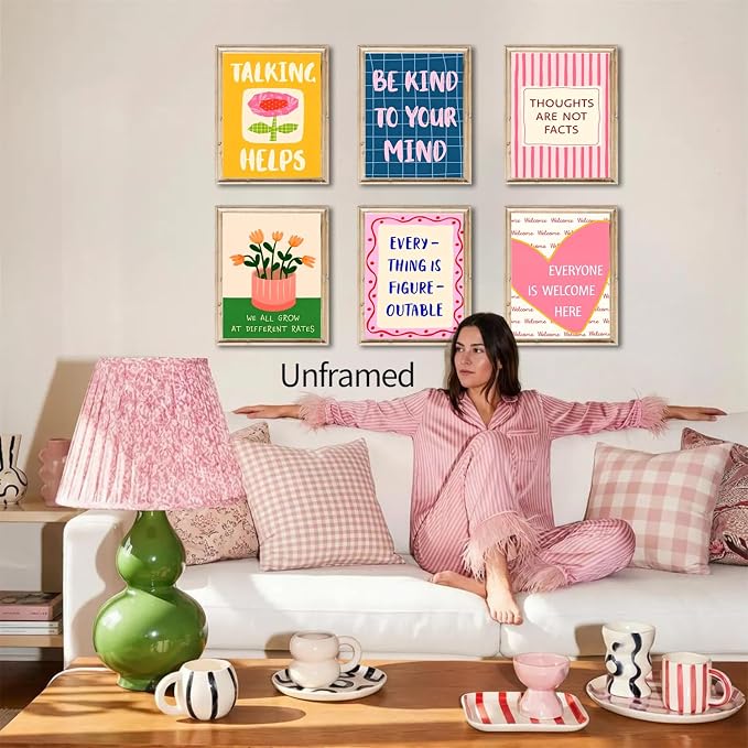 Trendy Inspirational Quotes Poster Set of 6, Mental Health Counseling Wall Art Therapy Counselor Sign Decor Painting Canvas Prints Artwork Picture for Therapist Office School Counseling 12x16 inch Unframed