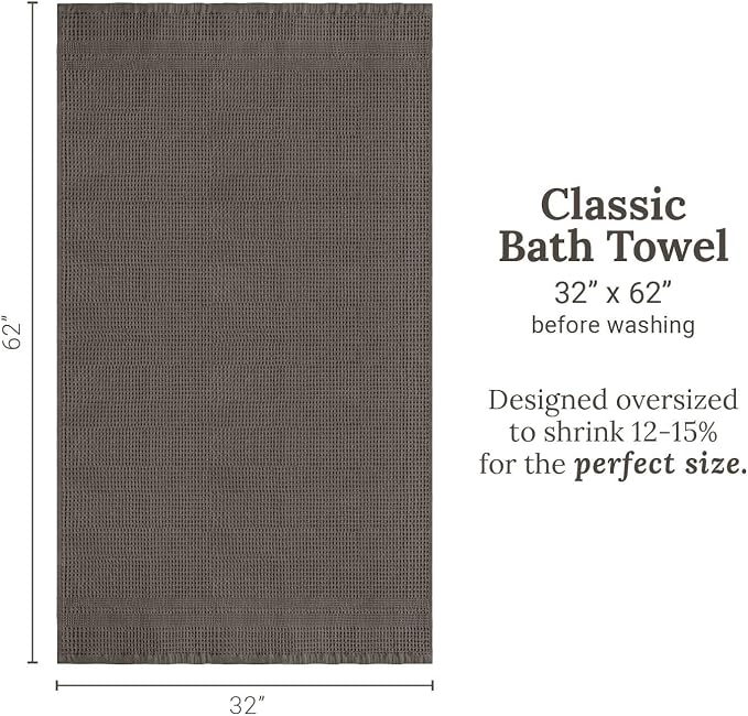 GILDEN TREE Waffle Towels for Bathroom, 100% Cotton Quick Dry Towel, Waffle Bath Towels Large, Absorbent Lightweight Travel Towel, Bath Towels Set of 2, Classic Style (Stone)