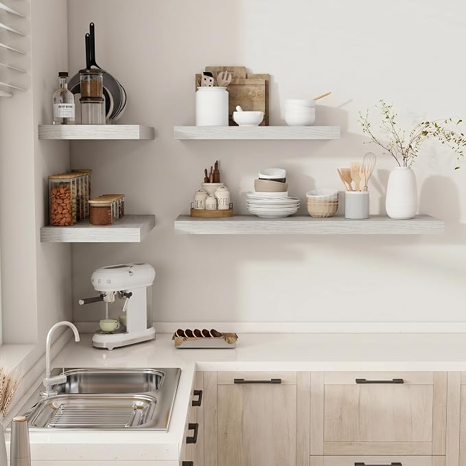 Vivelove Square Floating Shelves 12x12” Set of 2, White Birch | Easy Install with Hardware, Invisible Brackets, No Sagging, Living Room Display Shelf, 2" Thick,Engineered Wood