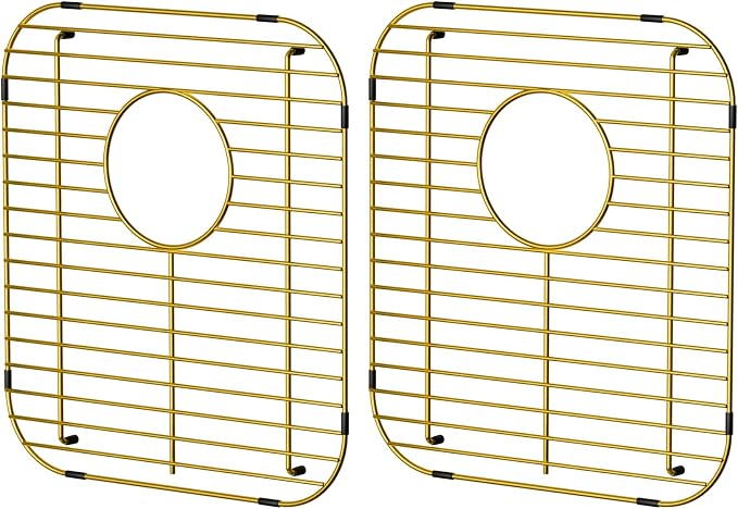 SANNO Sink Bottom Grid for Kitchen, Sink Protectors with Rear Drain Hole for Double Sink,Stainless Steel,13" L x 11.6" W