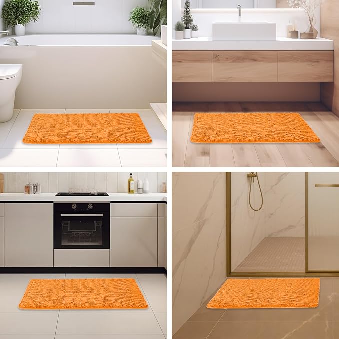 Flame Orange Bathroom Rugs – Absorbent and Washable Bath Mat, Non-Slip, Thick Soft Chenille Bath Rugs for Bathroom Floor, Shower, Sink - 24" x 36"