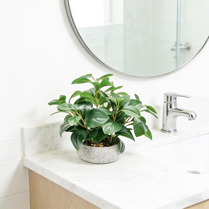 K&Y Realistic Artificial Potted Plants Olive Wild Fern Berry Decor Low Maintenance Faux Greenery Indoor Fake Plants for Home Office Bathroom Kitchen Desk Shelf (Gray Flowerpot Potted Plant)