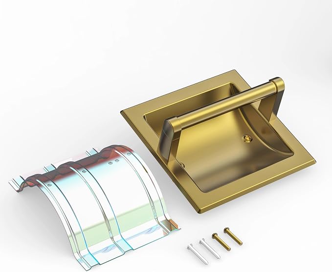 Recessed Gold Toilet Paper Holder, in Wall Toilet Paper Holder Pivoting, Gold Wall Mount Toilet Paper Roll Holder, Bathroom Brushed Brass Stainless Steel Tissue Holder