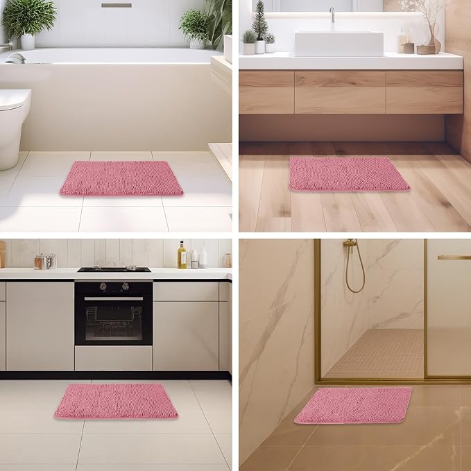 Dusty Rose Bathroom Rugs – Absorbent and Washable Bath Mat, Non-Slip, Thick Soft Chenille Bath Rugs for Bathroom Floor, Shower, Sink - 17" x 24"