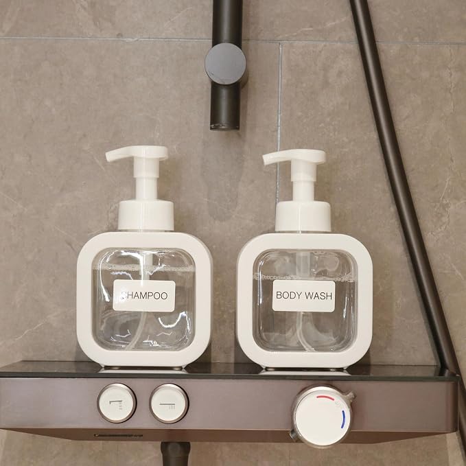 Foaming Soap Dispenser, 300ml (10oz) Plastic Refillable Foaming Hand Soap Dispenser with 8 Pcs Waterproof Labels, Foam Pump Bottle for Bathroom and Kitchen (White)
