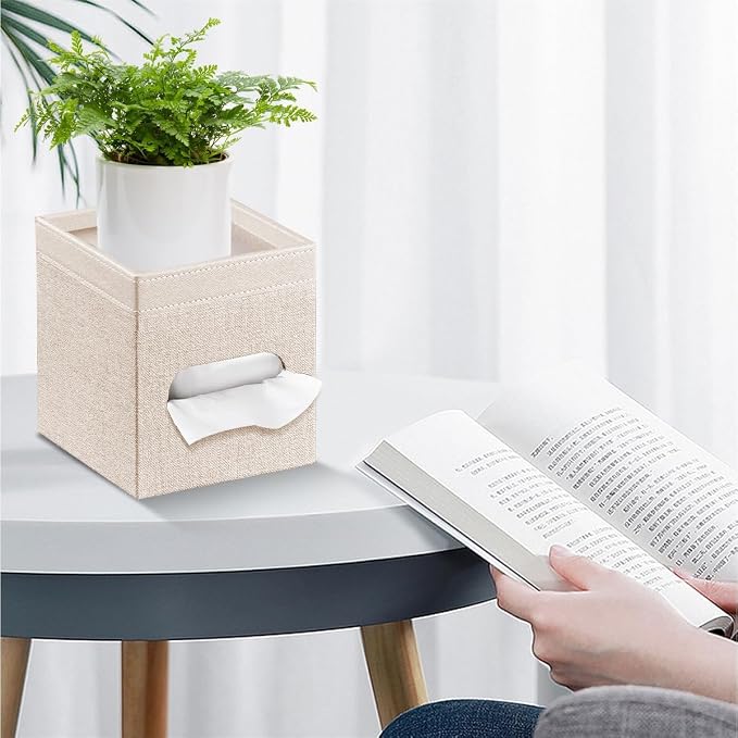 PU Leather Square Tissue Box Cover with Storage Tray,Modern Decorative Tissue Holder for Bathroom Vanity Night Stands, Office Desk,Stylish Tissue Holder for Home & Office Décor | PU Leather Side Open Napkin Caddy,Facial Paper Dispenser for Bathroom Van...