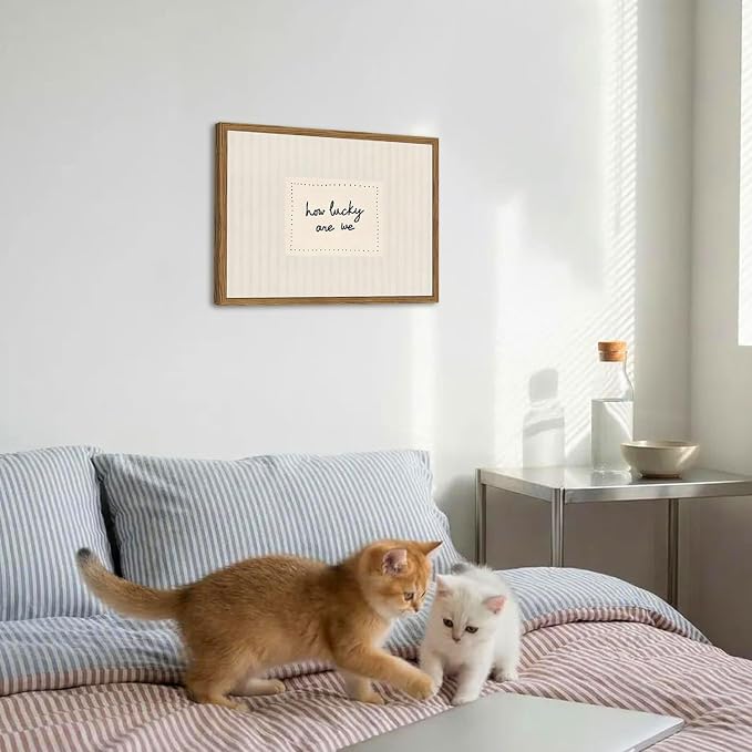 How Lucky Are We Wall Art Funky Preppy Inspirational Quote Sign Wall Decor Picture Trendy Minimalist Striped Poster Canvas Painting Print for Bedroom Living Room Dorm 12x16 inch Wood Framed