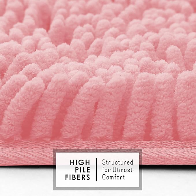 Hearth & Harbor Bathroom Rugs, Chenille Bath Mat - Machine Washable Bath Mats for Bathroom Non-Slip Backing Rubber, Quick Dry Bathroom Mat, 26 x 44 - Pink