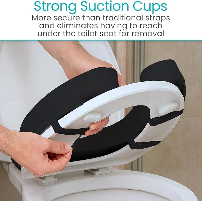Vive Toilet Seat Cushion (Soft Cushioned Foam) - Easy Clean Padded Bathroom | Attachment - Elongated, Standard Seats - Comfort and Support Donut for Handicap, Adults (2" Cushioned Foam, Black)