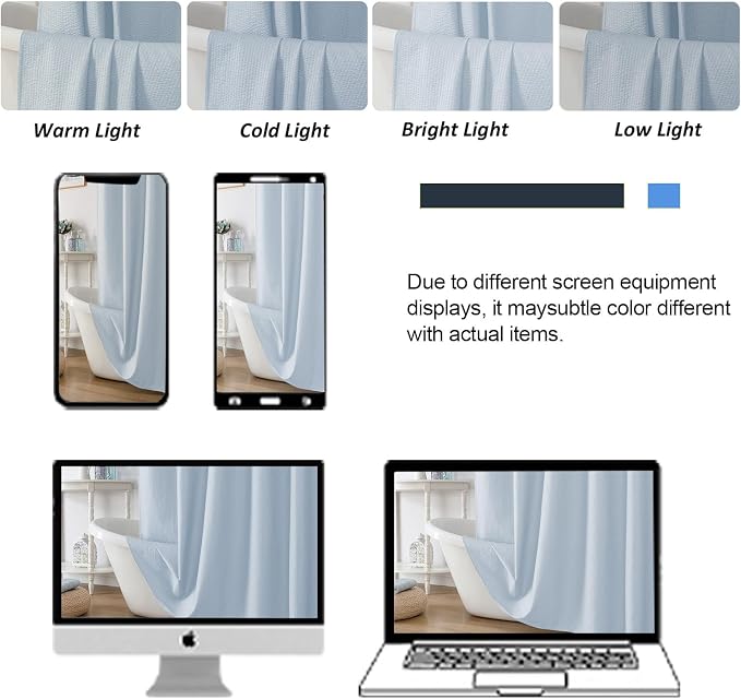 Glacier Blue Shower Curtain for Bathroom 96 Inches Extra Long, Elegant 3D Embossed Textured Fabric Shower Curtains, Water Repellent, Machine Washable, Hotel Style, 72" W x 96" L, Glacier Blue