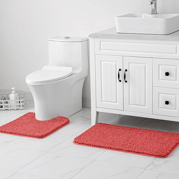 MIULEE Coral Toilet Bathroom Rug U-Shaped Microfiber Bath Mat 20x24 Inch | Absorbent, Non Slip, Quick Dry, Fluffy Bath Rugs for Bathroom Floor Tub Showers, Machine Washable