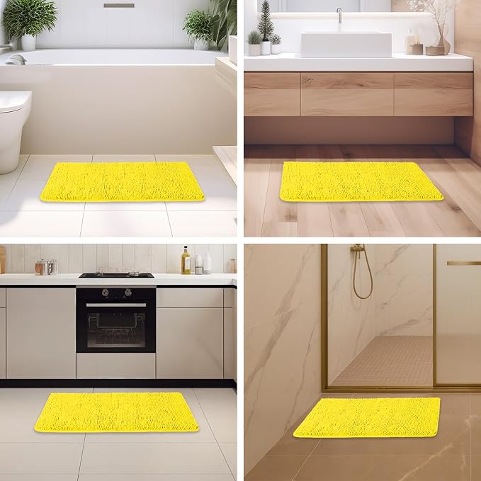Yellow Bathroom Rug – Absorbent and Washable Bath Mat, Non-Slip, Thick Soft Chenille Bath Rugs for Bathroom Floor, Shower, Sink - 20" x 32"
