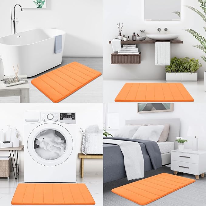 Buganda Memory Foam Bath Mat 24 x 16, Ultra Soft Absorbent Bathroom Rugs | Orange, Machine Washable Quick Dry Bath Mats for Bathroom Floor, Shower and Tub, Home Decor Accessories