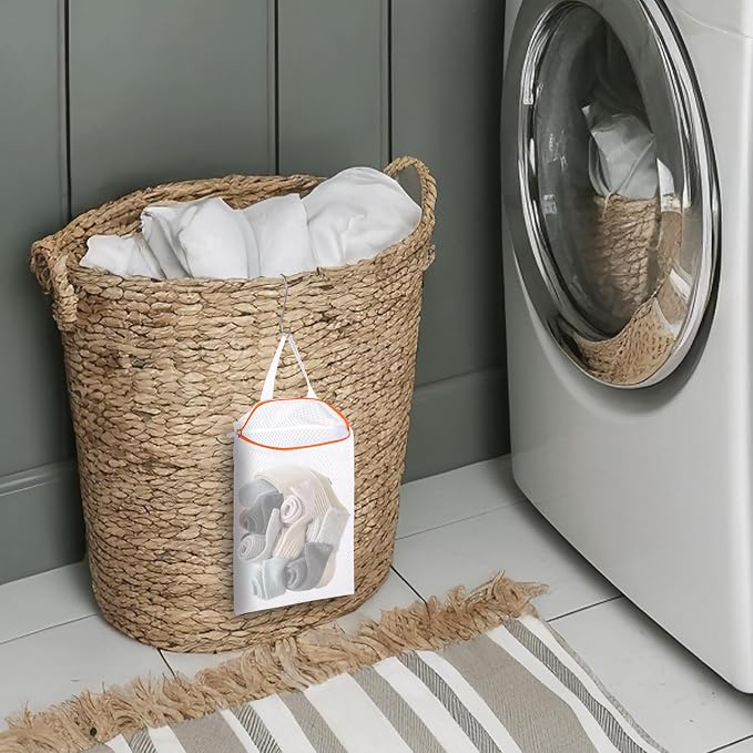 2-Pack Hanging Mesh Laundry Bags with Metal Hooks, 16x12 Inch | Space-saving for spaces | 2-pack 16x12in | Hanging hooks | Perfect for dorms, RVs, apartments | Easy fold & store