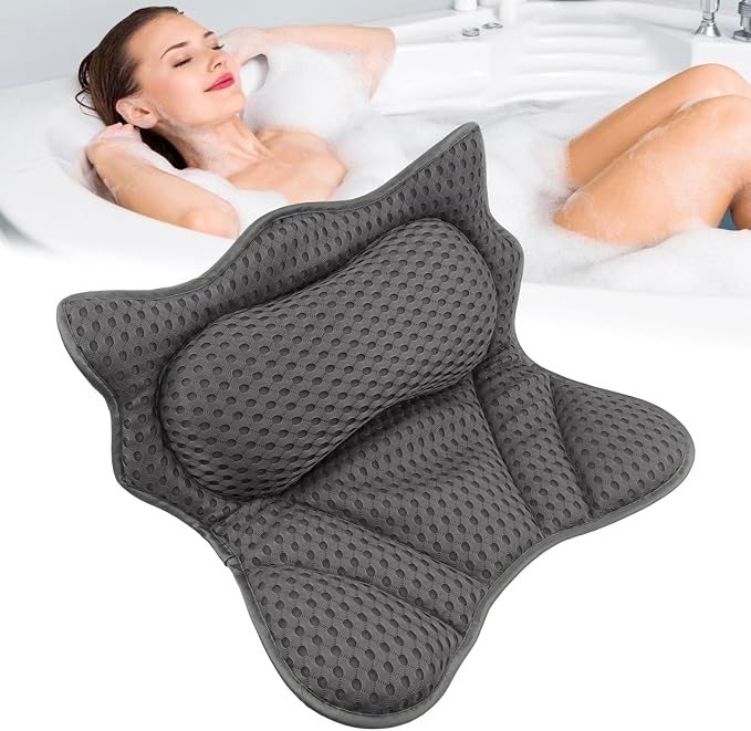 Bath Pillow,Ergonomic Bathtub Pillows for Tub Neck and Back Support,with 6 Powerful Suction Cups,Provide Shoulder and Back Relaxing,Bath Accessory,Fits All Types Bathtub(Grey)