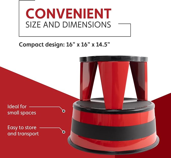Cramer Kik Step Steel Step Stool - Two Step Stool, Holds 350 lbs (Red)