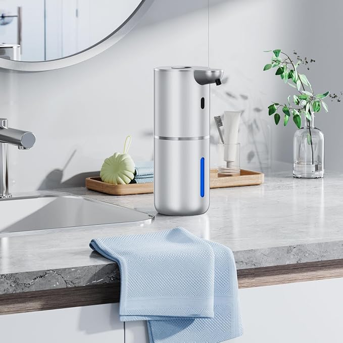 Automatic Foaming Soap Dispenser Touchless, Rechargeable Electric Hand & Dish Soap Dispenser for Bathroom and Kitchen - Smart Digital Display, 6 Adjustable Level, 380ml, Wall Mounted, IPX5