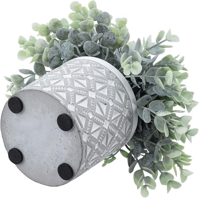 MyGift Artificial Eucalyptus Plant in Modern Gray Concrete Pots (1, Grey) | Realistic Faux Botanical Accent in embossed planter pot adds elegant, maintenance-free greenery for Home or Office