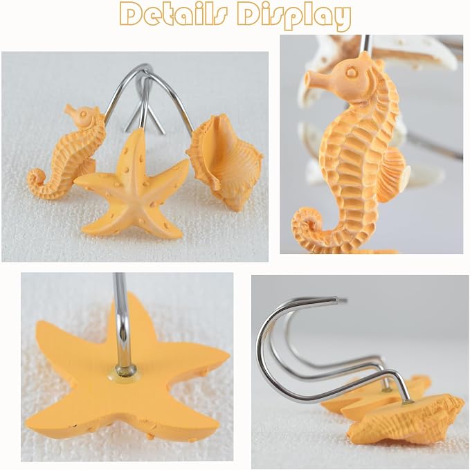 Seashell Shower Curtain Hooks 12pcs Beach Shower Curtain Rings Bath Shower Hooks Rust Proof Curtain Hangers Coastal Bathroom Accessories Decor