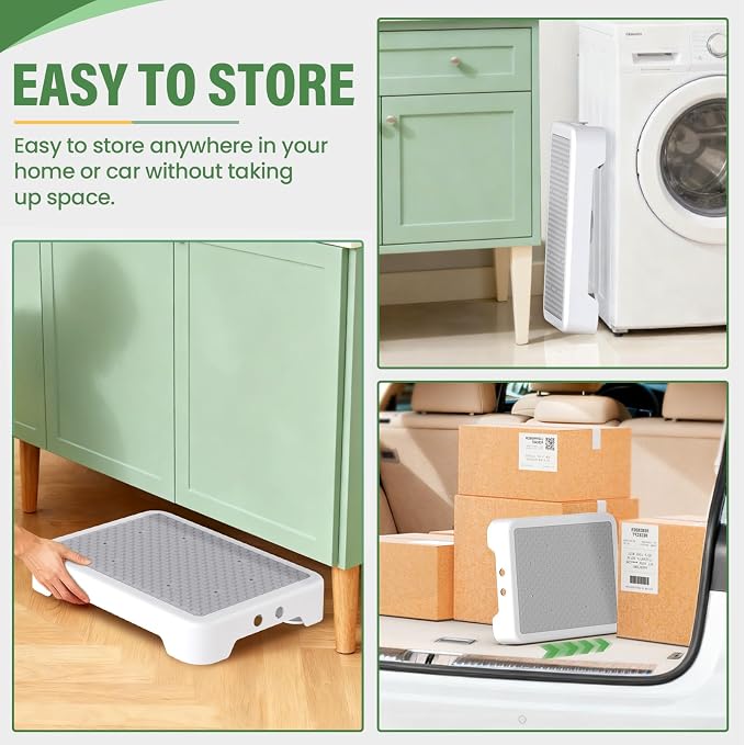 SOYO Mobility One Step Stool Platform for Adults & Elderly, White-Gray | Adjustable Small Step Riser for Seniors, Indoor Outdoor Non-Slip Standing Support Portable Low Step for Car, Bed, Bathroom