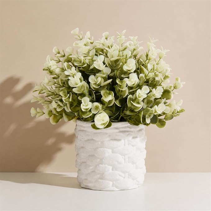 ALAGIRLS 2 Pack 10.38" Fake Plants Artificial Indoor Decor | Eucalyptus Fake Plants, for Desk Office Farmhouse Bathroom Home Kitchen Coffee Table Decor Indoor