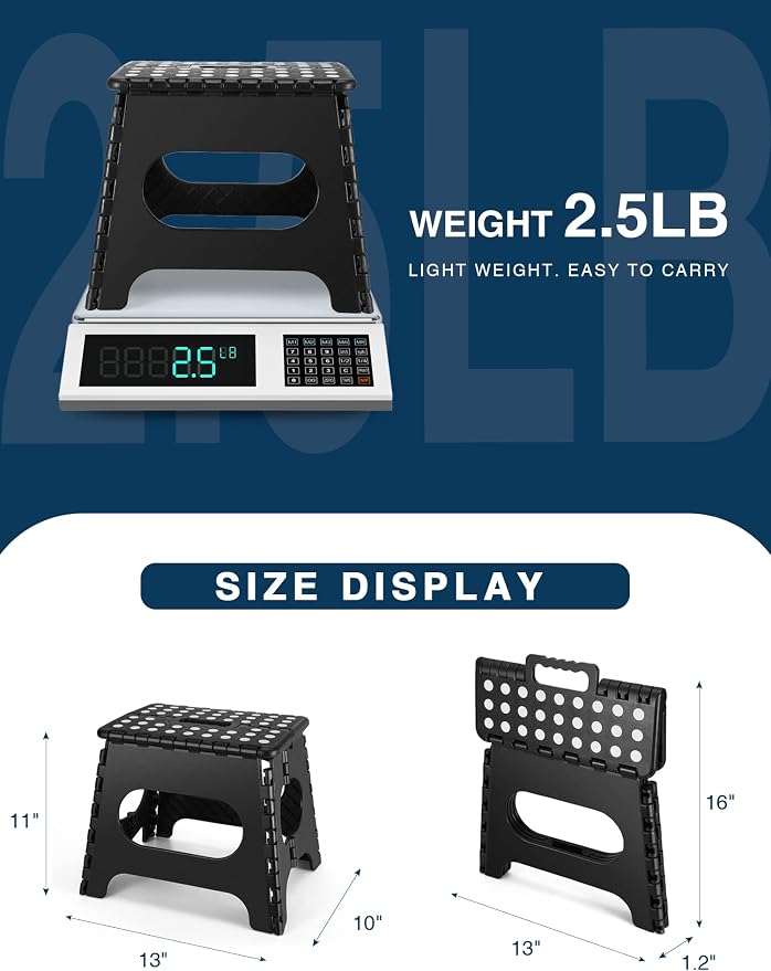 Dyforce Kids Step Stool 11 Inch, 300lbs Folding Step Stool for Adults | Toddler Step stool Black,Anti-slip Heavy Duty with Carry Handle, Lightweight Foldable Stool for Bathroom Kitchen Bedroom