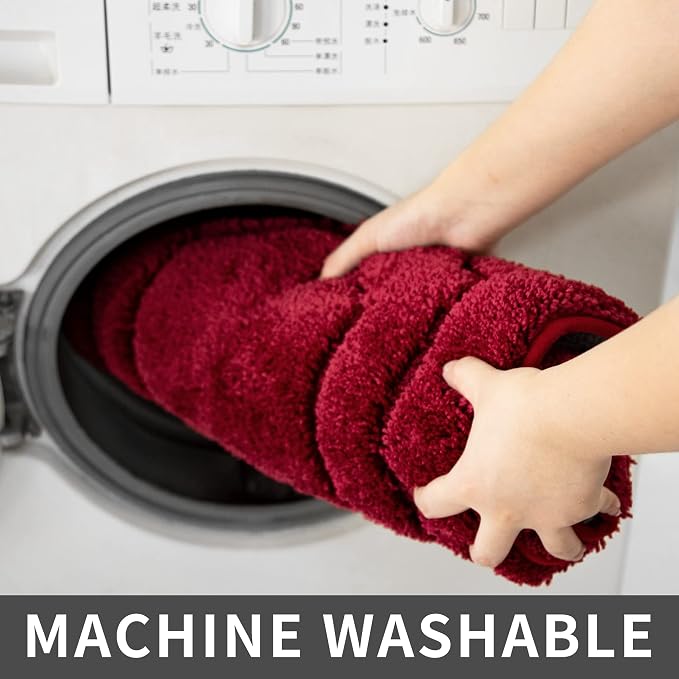 COSY HOMEER Non-Slip Bath Mat Extra Thick Absorbent Plush Washable | 24"x48" Red Non-Slip Extra Thick Plush Absorbent Machine Washable Bath Mat Bathroom Rug Floor Tub Shower