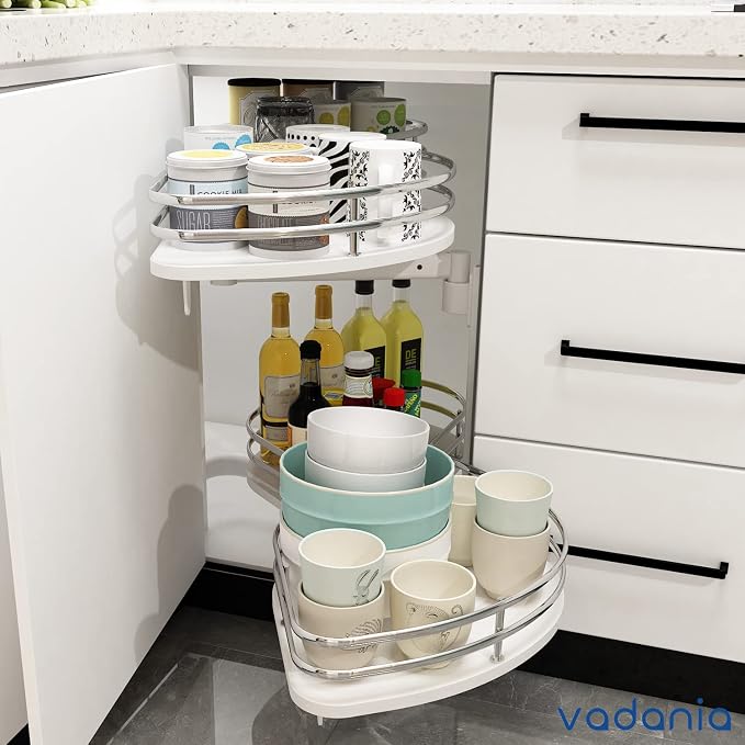 VADANIA Blind Corner Pull Out Organizer, 32" Right Swing Cabinet | 2-Tier Swing Tray, Soft Close, Right Hand Open, Space Saving Blind Corner Cabinet Design