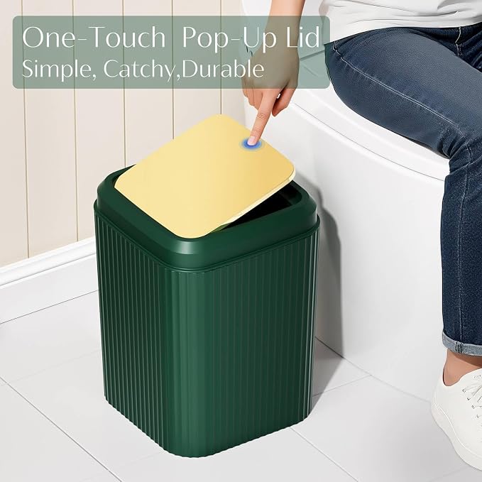 17PCS Bathroom Accessories Set, Dark Green Bathroom Set Bathroom Accessories Set with Trash Can, Toilet Brush, Toothbrush Holder, Qtip Holder & 3PCS Soap Dispenser