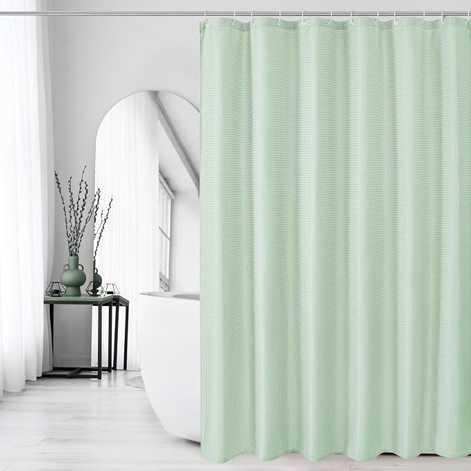 Long Mint Green Fabric Shower Curtain, 72 x 78 | Tall Cloth-Textured Shower Curtain for Bathroom, Water Repellent, Machine Washable