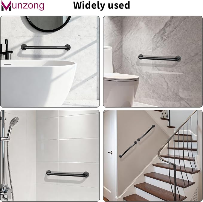 16 Inch Grab Bar for Shower, Munzong Oil Rubbed Black Handicap Balance Bar | Anti Slip Bathroom Grab Bar Knurled Safety Hand Rail Support Elderly Senior Bath Handle