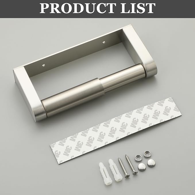 Alise Toilet Paper Holder Wall Mounted with Adhesive or Wall Drill, Brushed | Spring Loaded, SUS304 Stainless Steel,Bathroom Toilet Paper Roll Holder For Toilet, Washroom, RV
