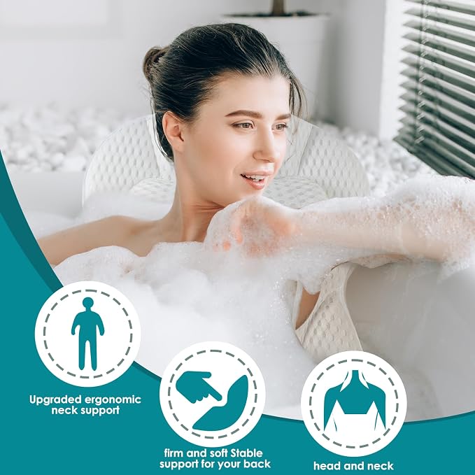 Bath Pillow Bathtub Pillow,Luxury Bath Pillows forTub Neck and Back Suppor | Neck and Back Support Headrest with Soft 5D Mesh Fabric and Non-Slip Suction Cups,Relaxing Bath Accessories Spa Gifts