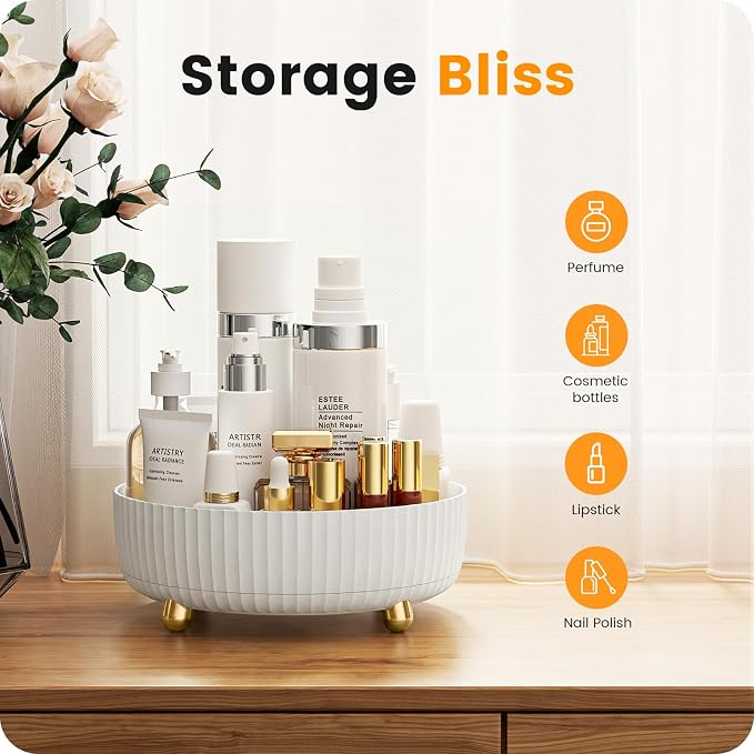 A-LuGei 【Elegant White】 8.6" Perfume Organizer, 【360° Rotating】 Vanity Organizer, 【Minimalist Chic】 Lazy Susan, Bathroom Organizers and Storage, Makeup Organizer for Skincare Cosmetic Holder
