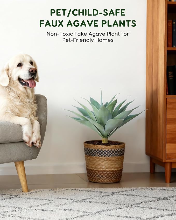 Velener Artificial Outdoor Blue Agave Plant - Small Size UV Resistant Fake Agave Plants for Indoor and Outdoor Decor(18 Inch)-2 Pack