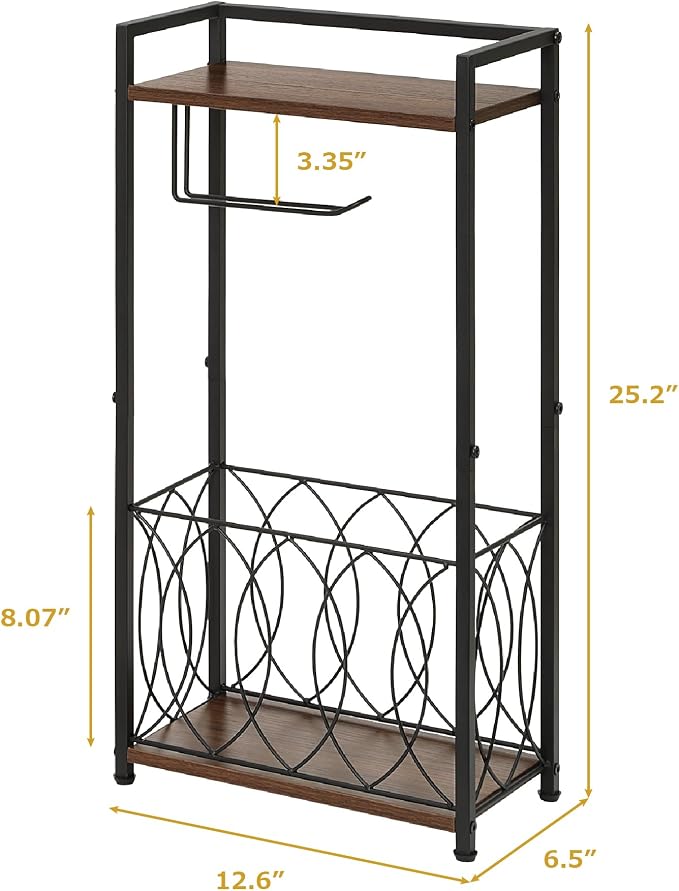 SunnyPoint Classic Space Saving Freestanding Toilet Paper Holder with Storage Shelf – Bathroom Space Saver for Phone, Tablet, and Magazines – All Purpose Bathroom Organizer Space Saver (Black)