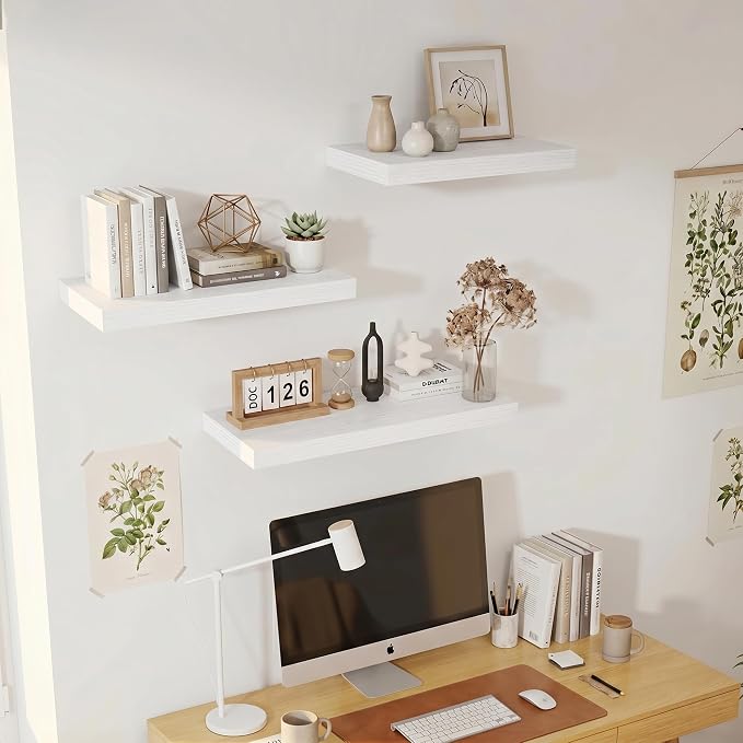 Vivelove Deep Floating Shelves 40x12” Set of 2, White | Easy Install With Hardware, 2" Thick, Invisible Brackets, Wall Mounted, No Sagging, For Any Room