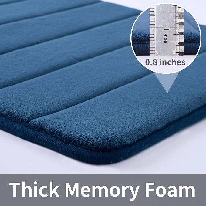 ROSMARUS Memory Foam Bath Mat, 17''x24'', Navy | Water Absorbent, Ultra Soft, Non Slip, Thick Foam, Bathroom Rugs for Floor & Tub, Machine Washable Care