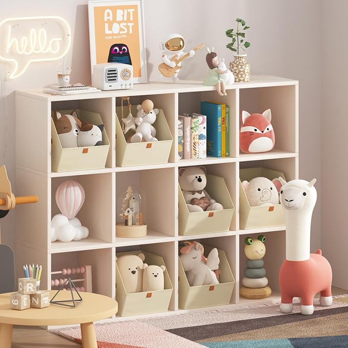Fabric Closet Storage Cubes - 6 Pack Square Storage Bins with Dual Handles for Clothes, Towels, Toys, Cube Storage Organizers for Bedroom, Nursery, Shelves, Closet, Small Spaces, Beige