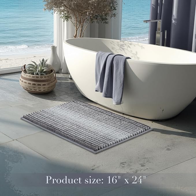 Bathroom Rugs, Bath Mat Non Slip 17 x 24 Inches Water Absorbent Chenille Floor Mats Machine Washable (Stone Blue)