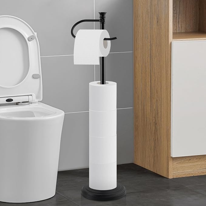 Toilet Paper Holder Free Standing,Sturdy Metal Toilet Paper Holders Stand | Stable & Rustproof Toilet Paper Stand with Heavy Base,Large Rolls Capacity Free Standing Toilet Paper Holder for Bathroom