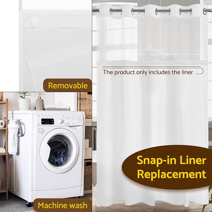 Barossa Design 70x54 Snap-in Shower Curtain Replacement Liner White | 2 Bottom Magnets, Fabric, Removable, Water Repellent, Machine Washable, Hotel Style, 70" W x 54" H Inner Liner
