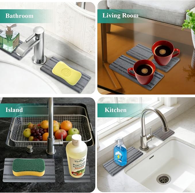 3PCS Stone Drying Trays for Sink, Water Absorbing Stone Tray for Kitchen Counter, Diatomaceous Earth Soap Dish and Coaster, Fast Drying Sink Tray, Soap Trays for Bathroom Counter Toothbrush Holders