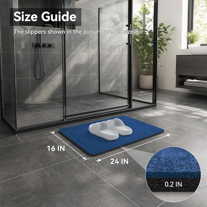 MontVoo -Bath Mat Rug-Rubber Backing Non Slip Quick Dry Absorbent Thin Bathroom Rugs Fit Under Door-Faux Suede Surface Bathroom Floor Mats-Shower Rug for in Front of Bathtub Shower Royal Blue 16"x24"